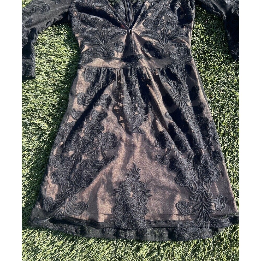 For Love & Lemons Temecula Embroidered Mesh Mini Dress Black Nude S - Picture 6 of 11